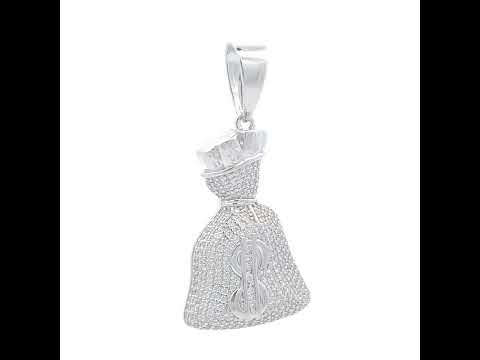 925 Sterling Silver Mens Cubic Zirconia Gambling Money Bag Charm Pendant