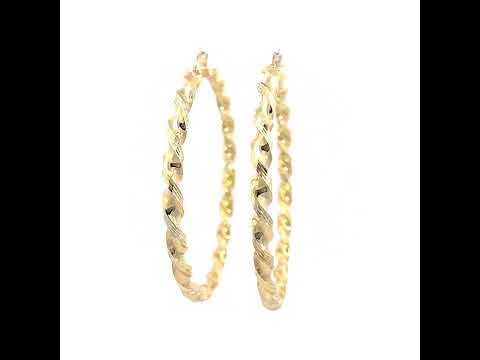 10K Yellow Gold Womens Diamond-cut Twisted Hoop Earrings 4mm-57