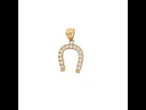 10K Two-Tone Gold Unisex Cubic Zirconia Cubic-Zirconia Horseshoe Good Luck Charm Pendant
