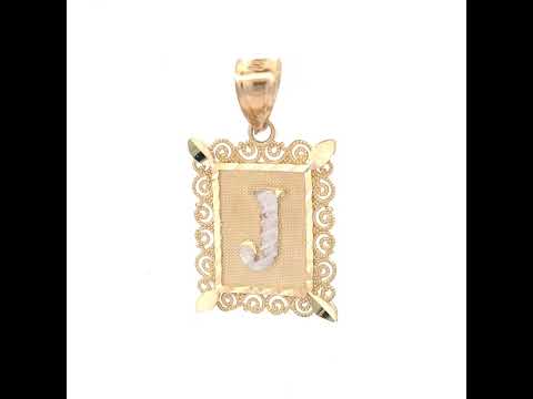 10K Gold Two-Tone Diamond-Cut Unisex Letter J Initial Charm Pendant
