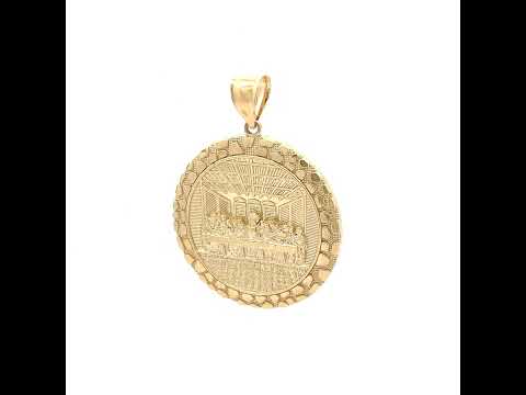 10K Yellow Gold Mens Nugget Last Supper Religious Charm Pendant