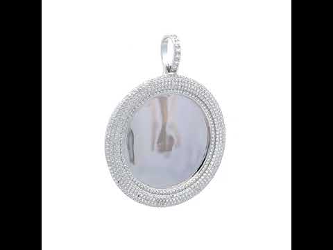 925 Sterling Silver Unisex Cubic-Zirconia Memory Circle Photo Frame Charm Pendant