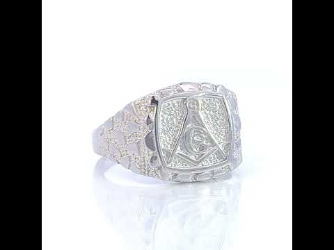 925 Sterling Silver Mens Nugget Masonic Symbol Ring Size 10