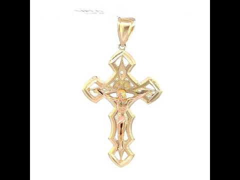 10K Two-tone Gold Mens Crucifix Cross Religious Charm Pendant