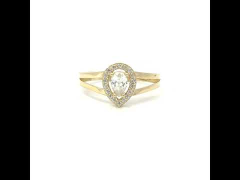 10K Yellow Gold Womens Round Pear Cubic-Zirconia Teardrop Birthstone Ring
