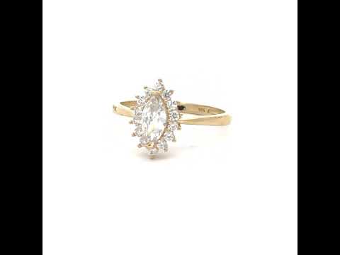 10K Yellow Gold Womens Round Marquise Cubic-Zirconia Fashion Ring