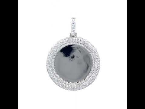 925 Sterling Silver Unisex Cubic-Zirconia Memory Circle Photo Frame Charm Pendant