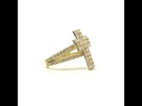 10K Yellow Gold Womens Cubic-Zirconia Cross Religious Ring