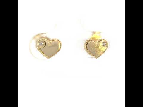 10K Yellow Gold Womens Cubic-Zirconia Heart Stud Earrings