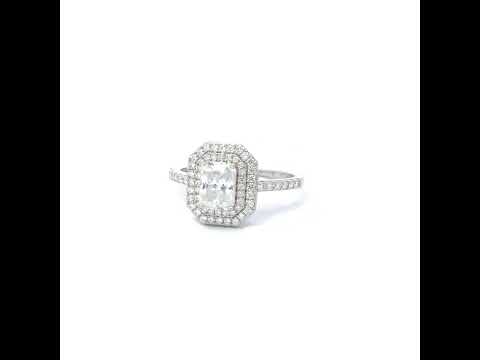 925 Sterling Silver Womens Emerald Round Moissanite Halo Engagement Ring Size 6