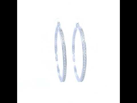 925 Sterling Silver Womens Cubic-Zirconia 3mm-52 Hoop Earrings