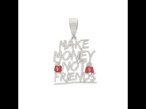 925 Sterling Silver Unisex 3.03ct Moissanite Enameled Make Money Not Friends Talking Fashion Pendant