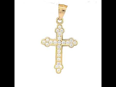 10K Two-Tone Gold Mens Women Cubic Zirconia Cubic-Zirconia Budded Cross Religious Charm Pendant