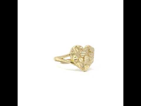 10K Yellow Gold Womens Diamond-Cut Nugget Heart Ring