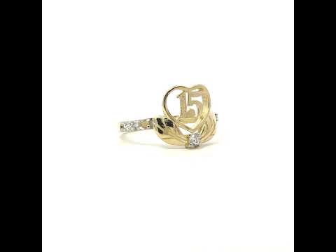 10K Two-tone Gold Women Cubic-Zirconia Heart 15 Quinceanera Ring