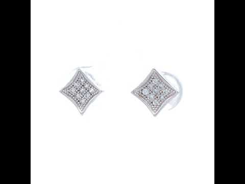 10K White Gold Womens CZ Concave Square Push Back Stud Earrings