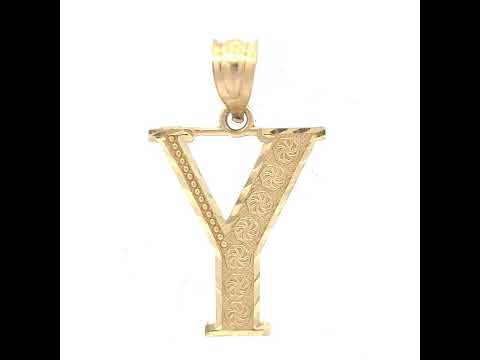 10K Yellow Gold Unisex Diamond-Cut Initial Letter Y Charm Pendant