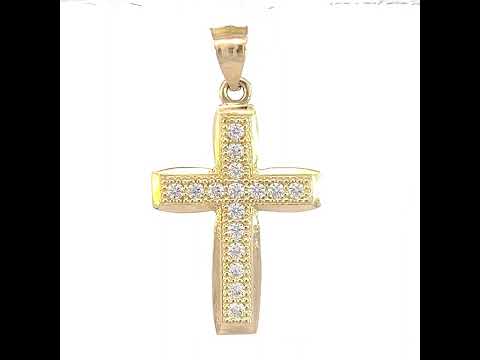 10K Two-Tone Gold Mens Women Cubic Zirconia Cubic-Zirconia Cross Religious Charm Pendant