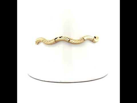 10K Yellow Gold Womens Wave Pattern Link Bracelet Size 7 Inches