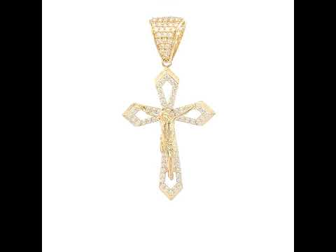 14K Yellow Gold Mens Cubic-Zirconia Crucifix Cross Religious Charm Pendant