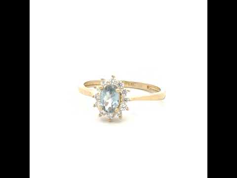 10K Yellow Gold Womens Round Oval White Aquamarine Cubic-Zirconia Fashion Ring