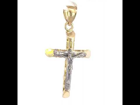 10K Two-Tone Gold Mens Women Crucifix Cross Religious Charm Pendant