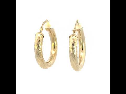 10K Yellow Gold Womens Round Tube Diamond-cut Patterned Fancy Hoop Earrings 4mm-25