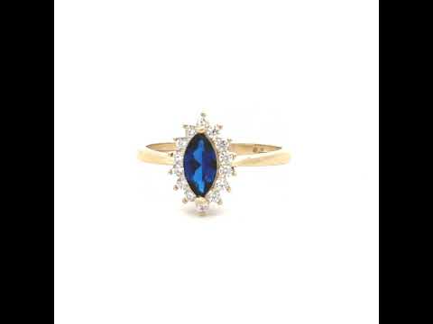 10K Yellow Gold Womens Round Marquise White Blue Cubic-Zirconia Fashion Ring