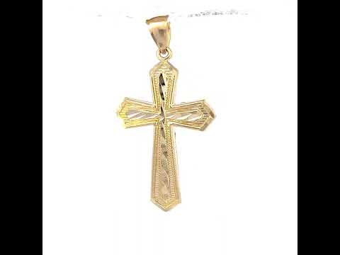 10K Yellow Gold Diamond-Cut Mens Cross Religious Charm Pendant