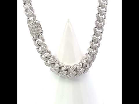 925 Sterling Silver Unisex 19.89ct Moissanite Cuban Chain Necklace 12mm 20 Inches