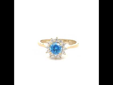 10K Yellow Gold Womens White Aquamarine Cubic-Zirconia Fashion Ring