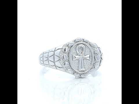 925 Sterling Silver Mens Nugget Egyptian Ankh Cross Religious Ring Size 10