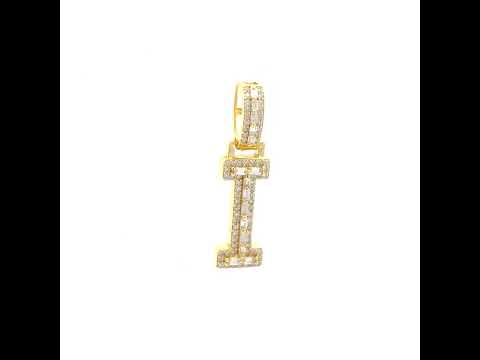 925 Sterling Silver Yellow-Tone Unisex Baguette Round 0.29ct, 0.35ct Moissanite Initial Alphabet I Charm Pendant