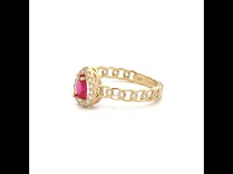 10K Yellow Gold Womens Round Pear White Red Cubic-Zirconia Fashion Ring