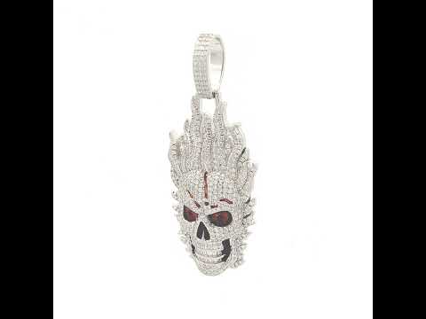 925 Sterling Silver Mens Baguette Round 2.31ct, 0.30ct Moissanite Enameled Fire Skull Fashion Charm Pendant