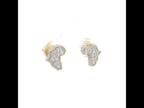 925 Sterling Silver Yellow-Tone Unisex Baguette Round Moissanite Map Fashion Stud Earrings