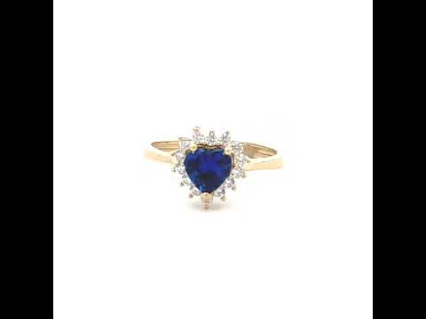 10K Yellow Gold Womens Round Heart White Blue Cubic-Zirconia Fashion Ring