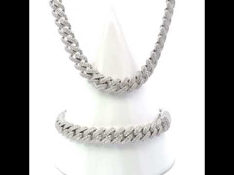 925 Sterling Silver Unisex 14.05ct Moissanite Cuban Chain Necklace 8mm 24 Inches