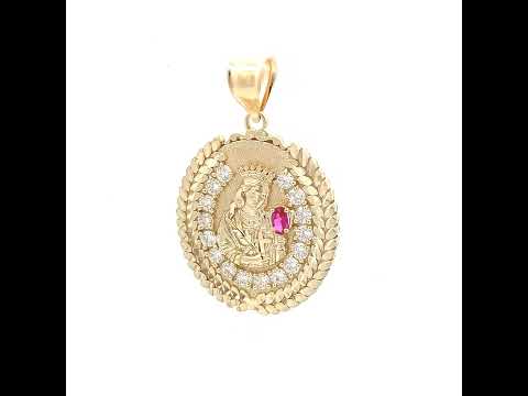 10K Yellow Gold Mens Round Oval White Purple Cubic-Zirconia St. Barbara Religious Pendant