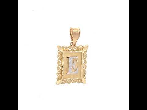 10K Two-Tone Gold Unisex Diamond-Cut Initial E Charm Pendant