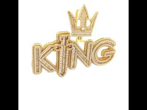 925 Sterling Silver Yellow-tone Mens 5.15ct, 6.91ct Moissanite Crowned KING Talking Fashion Pendant