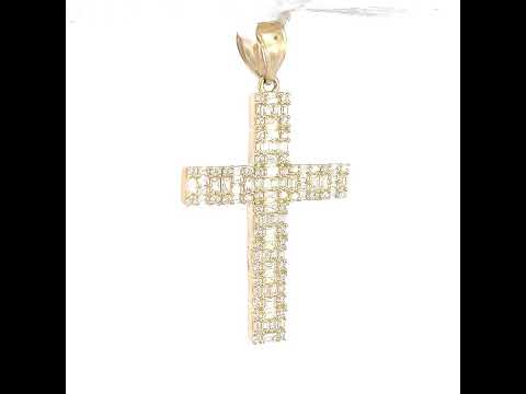 10K Yellow Gold Mens Baguette Round Cubic-Zirconia Cross Religious Charm Pendant