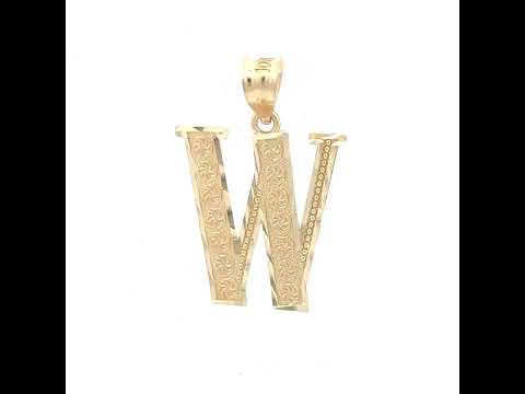 10K Yellow Gold Unisex Diamond-Cut Initial Letter W Charm Pendant