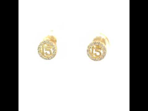 10K Yellow Gold Womens Cubic-Zirconia Anos 15 Quinceanera Stud Earrings