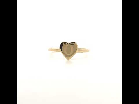 10K Yellow Gold Womens Heart Initial Alphabet O Ring