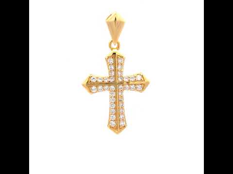 925 Sterling Silver Yellow-tone Unisex Cubic-Zirconia Cross Religious Charm Pendant