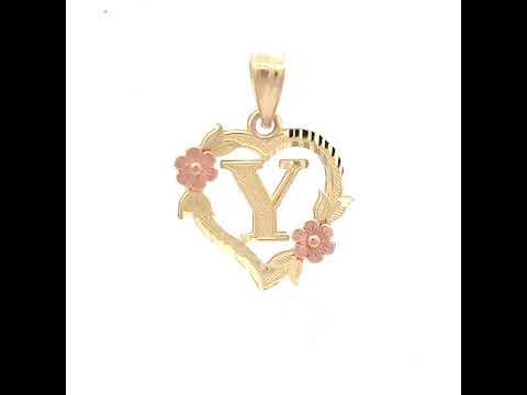 10K Two-Tone Gold Womens Heart Flower Initial Letter Y Charm Pendant