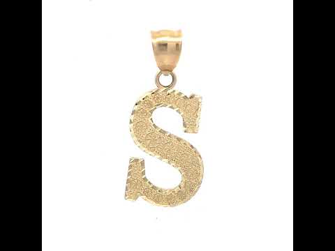 10K Yellow Gold Unisex Diamond-Cut Initial Letter S Charm Pendant