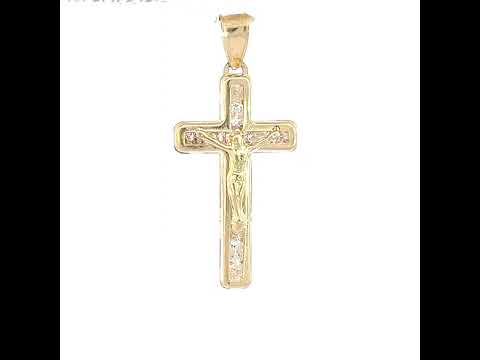 10K Yellow Gold Cubic-Zirconia Unisex Crucifix Cross Religious Charm Pendant
