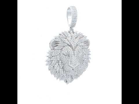 925 Sterling Silver Mens Cubic-Zirconia Leo/Lion Head Zodiac Sign/Wildlife Charm Pendant